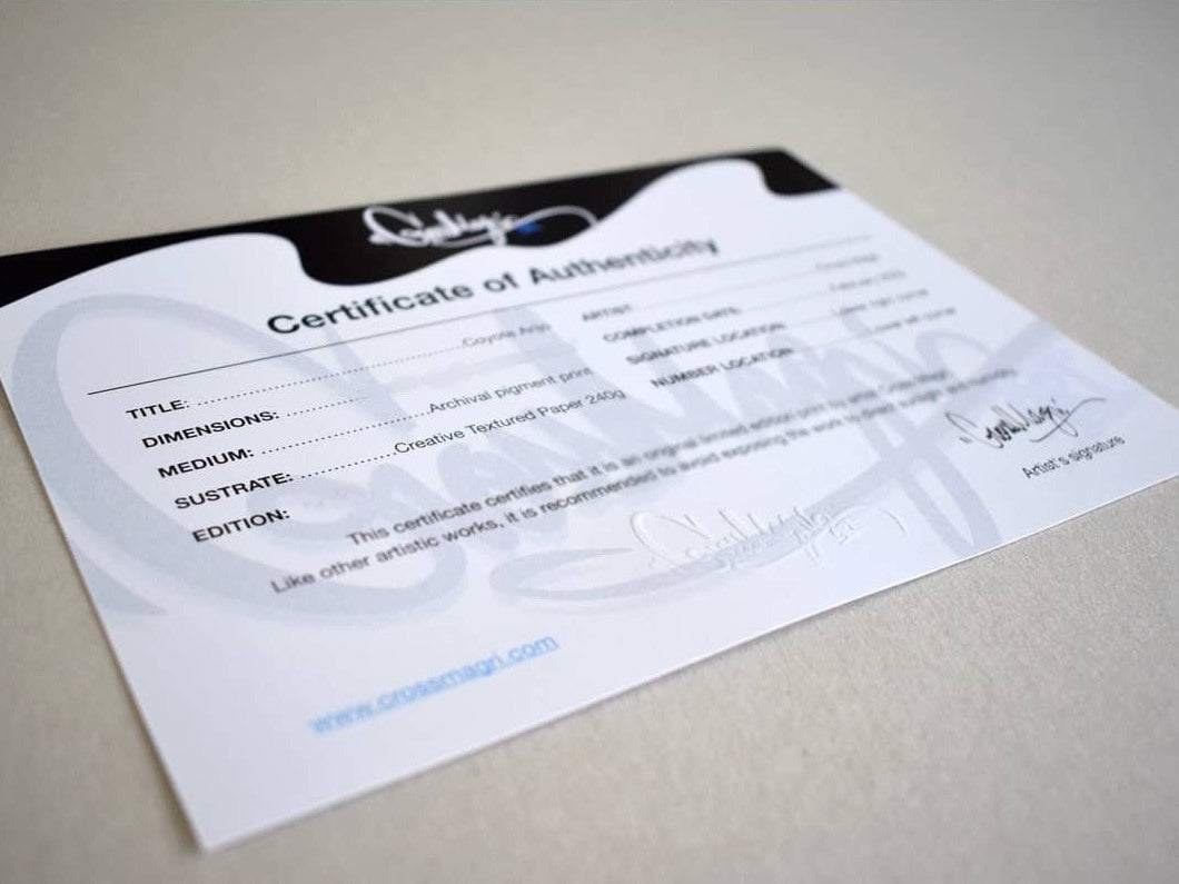 Certificado de autenticidad Cross Magri con sello del artista